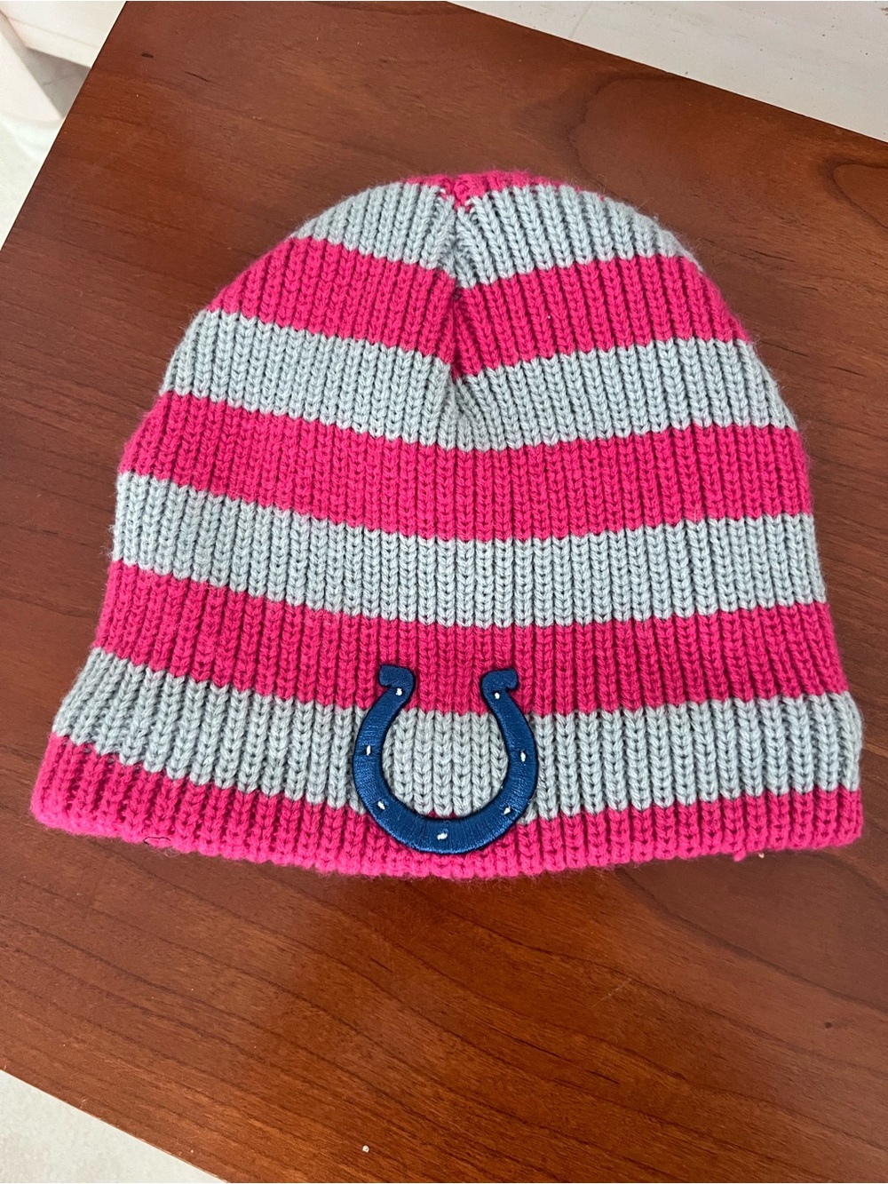 NFL Indianapolis Colts Pink & Light Gray Striped Knit Women's Beanie